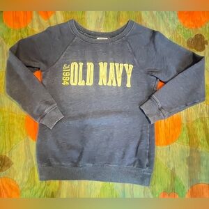 Old Navy Blue Crewneck Sweatshirt Womens Small Yellow Logo Long Sleeve Cotton